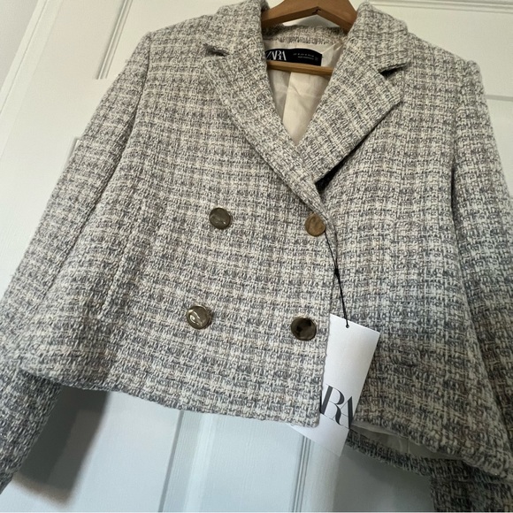 NWT ZARA WOMEN NEW CROPPED TEXTURED BLAZER Weave Tweed MULTICOLORED - Picture 5 of 8